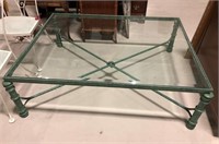 Verdigris Metal Coffee Table with Glass Top