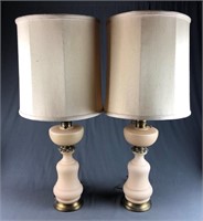 Pair of Satin Glass Table Lamps with Shades