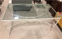 Vintage Metal Patio Table with Glass Top