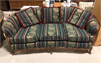 1940's Curved Sofa with Carved Wood Trim