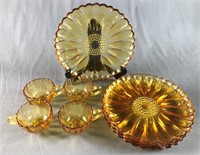 Amber Glass Snack Tray Set