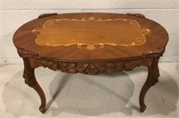 Wood Inlay Coffee Table w/Carved Legs & Apron