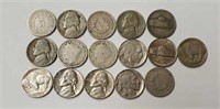 (16) Pre 1964 Nickels: Jefferson, Buffalo, V