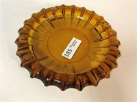 Large Amber Glass Ashtray - 10" Dia