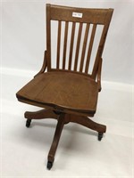Vintage Wood Rolling Office Chair - 18" W x 35" T