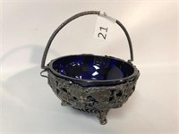 Cobalt Candy Dish w/Silverplate Caddy - 5" Dia