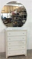 White Wicker Vertical Dresser w Mirror T4C
