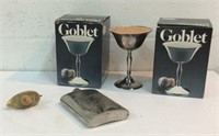 Pair of Silver Goblet Candles, Flask and More K