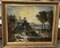 Early Italian Oil on Canvas City & Landscape Scene