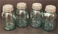 4 Nice Older Blue Ball Jars w/Zinc Lids