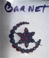 Victorian Garnet Moon & Star Pin in Display Case