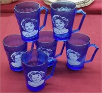Set of 6 Shirley Temple Cobalt Blue Mugs
