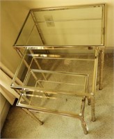Set of (3) brass and glass nesting tables