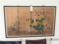 Oriental silk screen four panel wall screen of