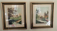 (2) Framed S/N Dutch hand colored etchings