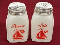 Vintage McKee Milk Glass Sailboats Salt & Pepper