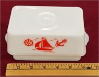 Vintage McKee Milk Glass Sailboats Butter Dish