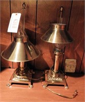 Pair of brass electrified adjustable lamps