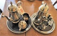 (2) Plated silver tea sets with undertrays