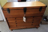 Contemporary wooden five drawer tool chest with