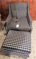 Blue and white Plaid upholstered chair and