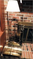 Brass fireplace tools, brass log holder, brass