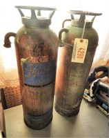 (2) antique copper soda acid fire extinguishers: