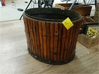 Wood trash can