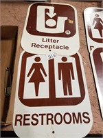 Litter receptacle & restroom sign
