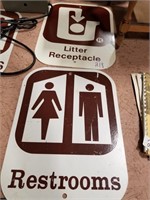 Litter receptacle & restroom sign