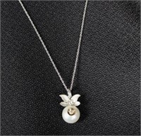 14K  FRESHWATER PEARL NECKLACE .06CT TDW;