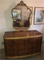 French burl walnut dresser with mirror