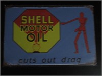 Shell Motor Oil Cuts Out Drag Tin Sign