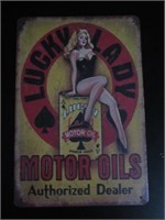 Lucky Lady Motor Oil Tin Sign