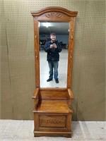 Vintage Wooden Halltree w/ Beveled Mirror