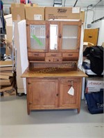 Antique Hoosier cabinet with frosted glass