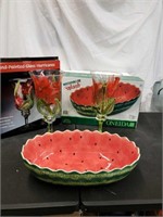 Oneida watermelon dish & Hurricane glass