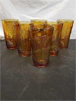 6 vintage grape motif carnival glass tumblers