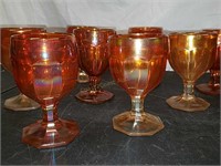 8 carnival glass goblets