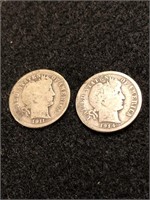 Lot of 2 Barber Silver Dimes
