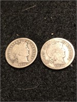 Lot of 2 Barber Silver Dimes