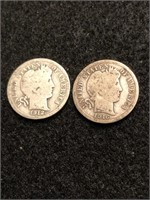 Lot of 2 Barber Silver Dimes