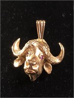 .925 Sterling Silver Cape Buffalo Pendant with