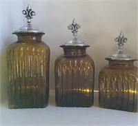 Large Colored Glass Jars with Pewter Lids