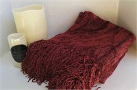 Luxurious Burgundy Throw Blanket and Candles