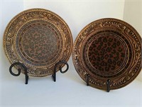 Two Decorative Leopard Print Plates and Displays