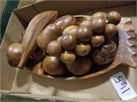 Handcrafted Wood bowl w/ wooden fruit