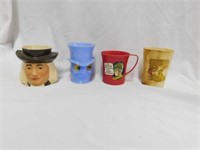 Four plastic cups: Blue Jiminy Cricket w/moving
