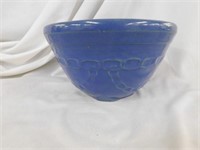 Blue stoneware bowl, hairline crack, 5"H, chain