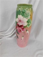 Glazed tall vase w/dogwood flower design,